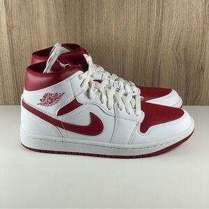 Nike Air Jordan 1 Mid White/Pomegranate BQ6472-161 Women's Size 9.5 / Men’s 8
